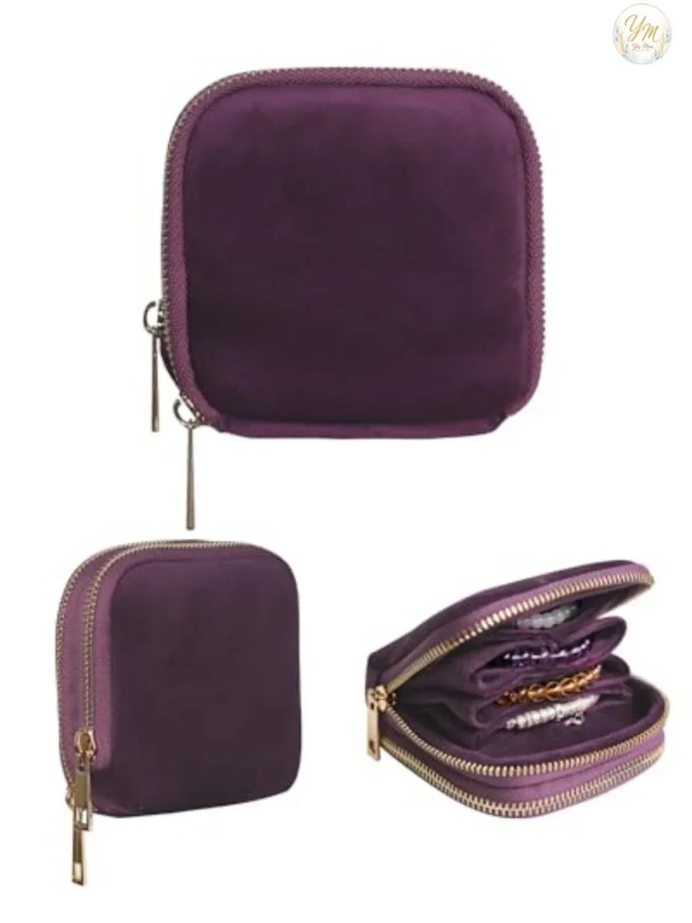 2-Layer Velvet Travel Jewelry Case Organizer with Zippers